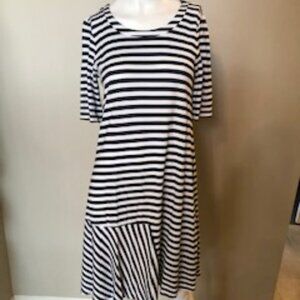 Max Mara Weekend Scoop Neck A-Line Striped Midi Dress Navy + White Size M